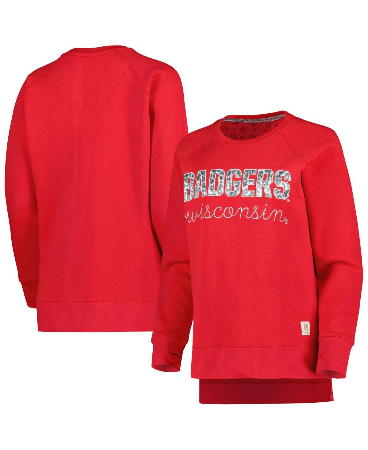 Shop Pressbox Women's  Red Wisconsin Badgers Steamboat Animal Print Raglan Pullover Sweatshirt
