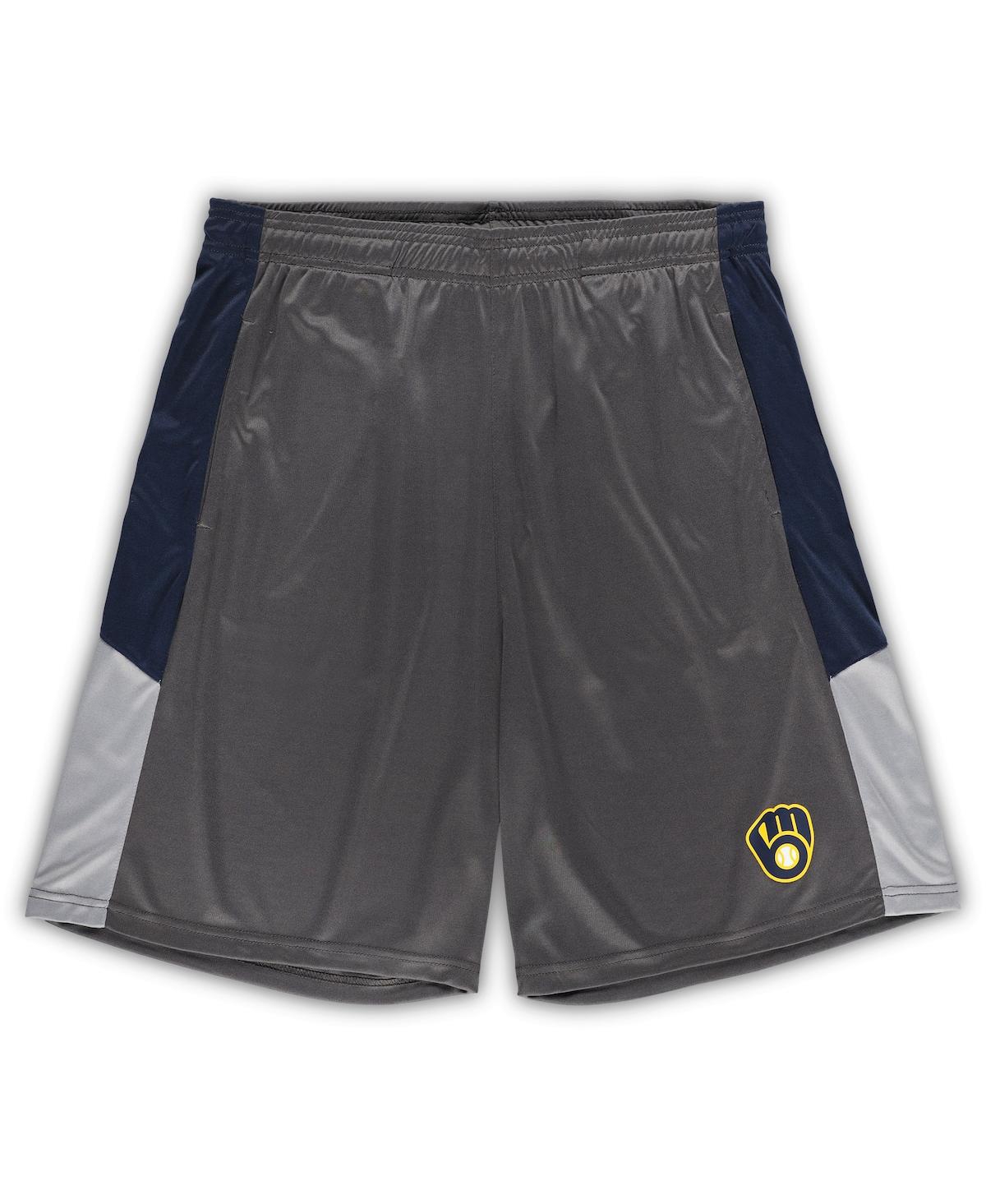 PROFILE MEN'S PROFILE NAVY, GRAY MILWAUKEE BREWERS BIG AND TALL TEAM SHORTS