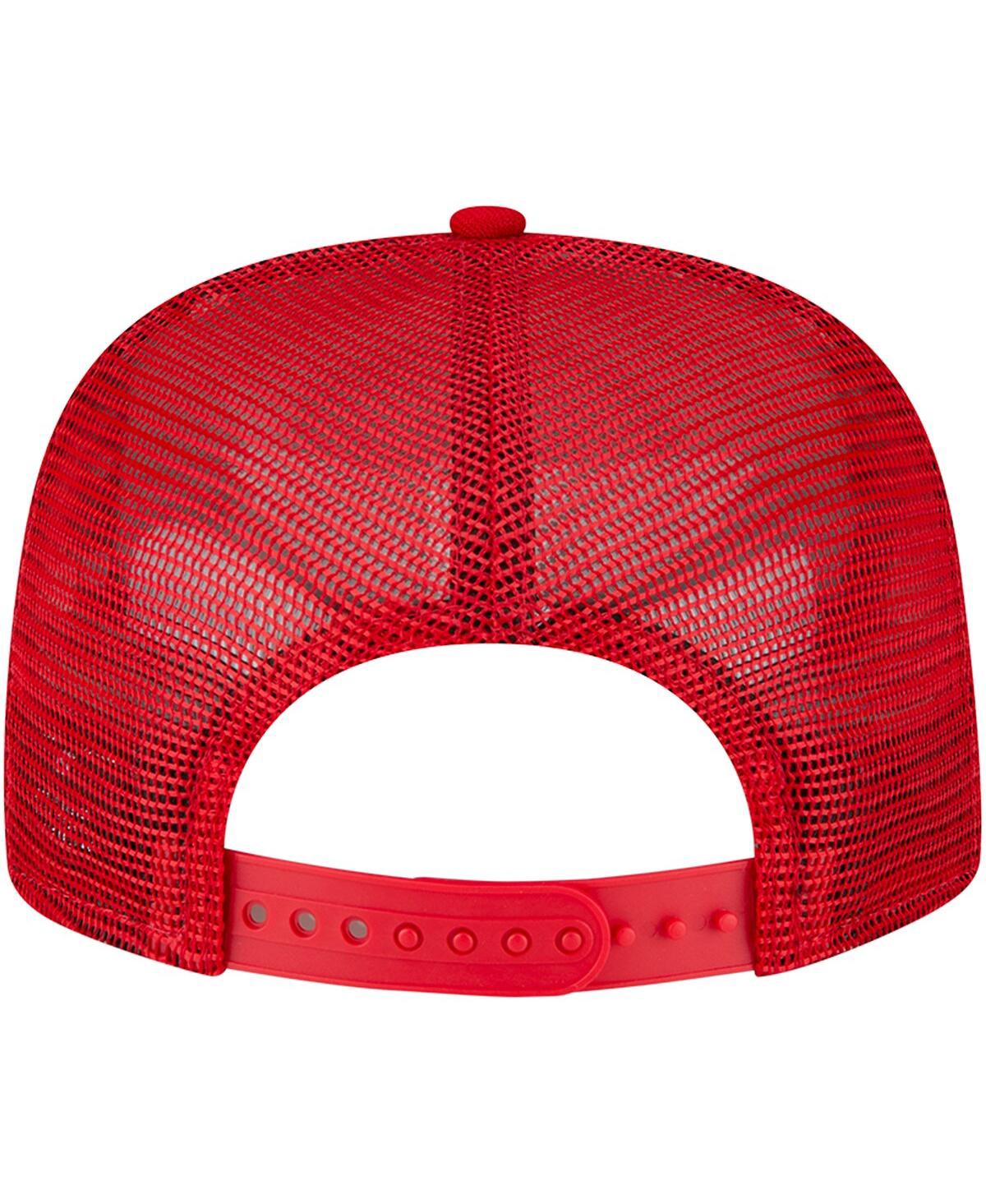NEW ERA MEN'S NEW ERA WHITE, SCARLET SAN FRANCISCO 49ERS STRIPED A-FRAME 9FIFTY TRUCKER SNAPBACK HAT 