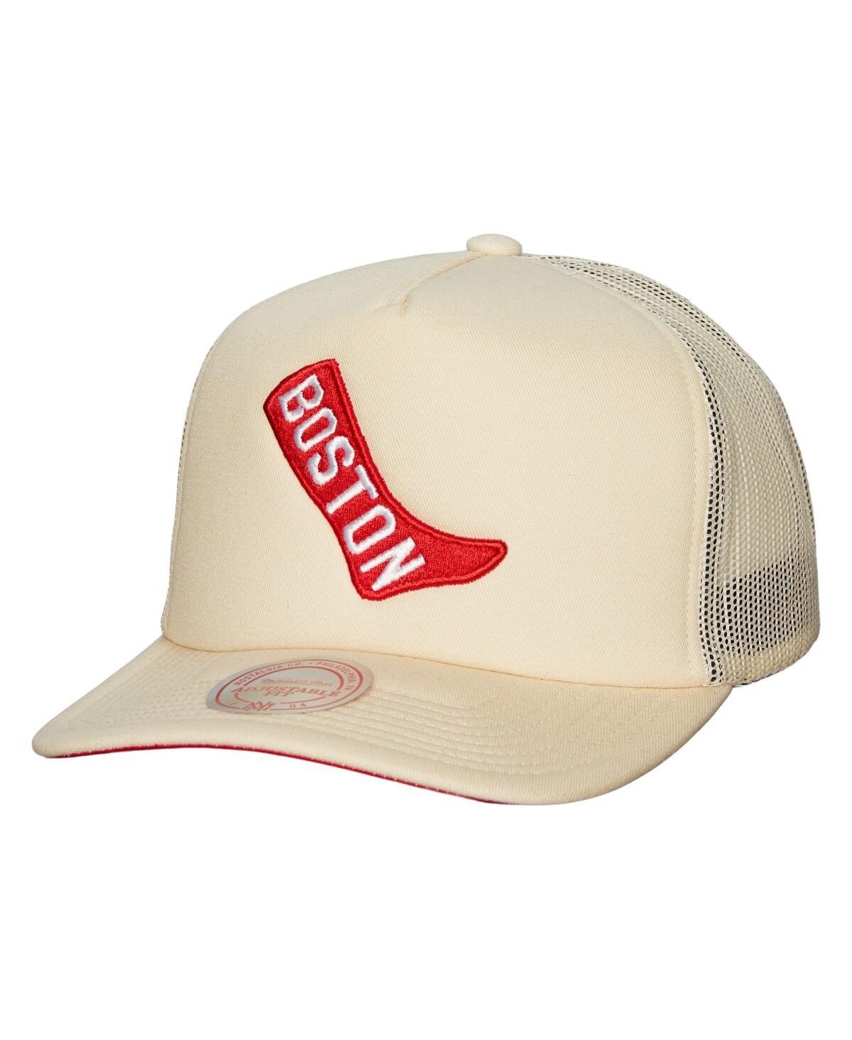 Mitchell & Ness Men's  Cream Boston Red Sox Cooperstown Collection Evergreen Adjustable Trucker Hat