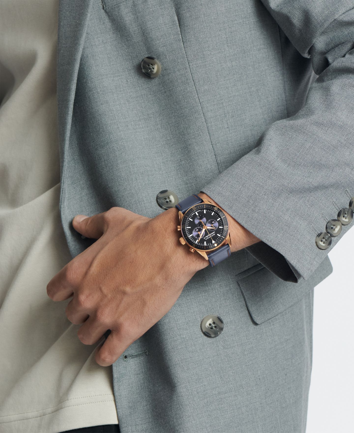 Мужские часы Movado Calendoplan S Swiss Quartz Chronograph Gray Leather Strap Watch 42mm — фото 4