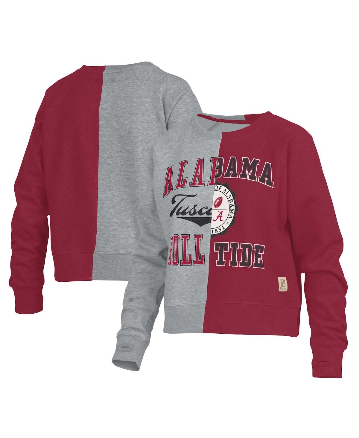 Shop Pressbox Women's  Heather Gray Alabama Crimson Tide Half And Half Raglan Pullover Sweatshirt