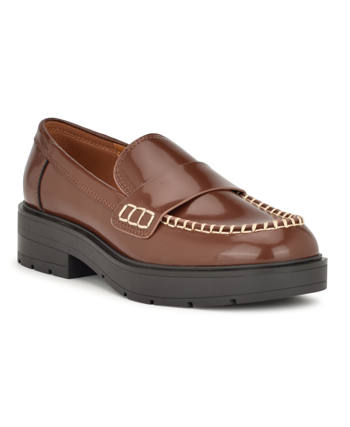Shop Nine West Women's Kipla Slip-on Lug Sole Casual Loafers In Brown Patent