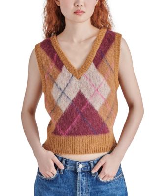 Steve Madden - Women's Ella V-Neck Argyle Sweater Vest