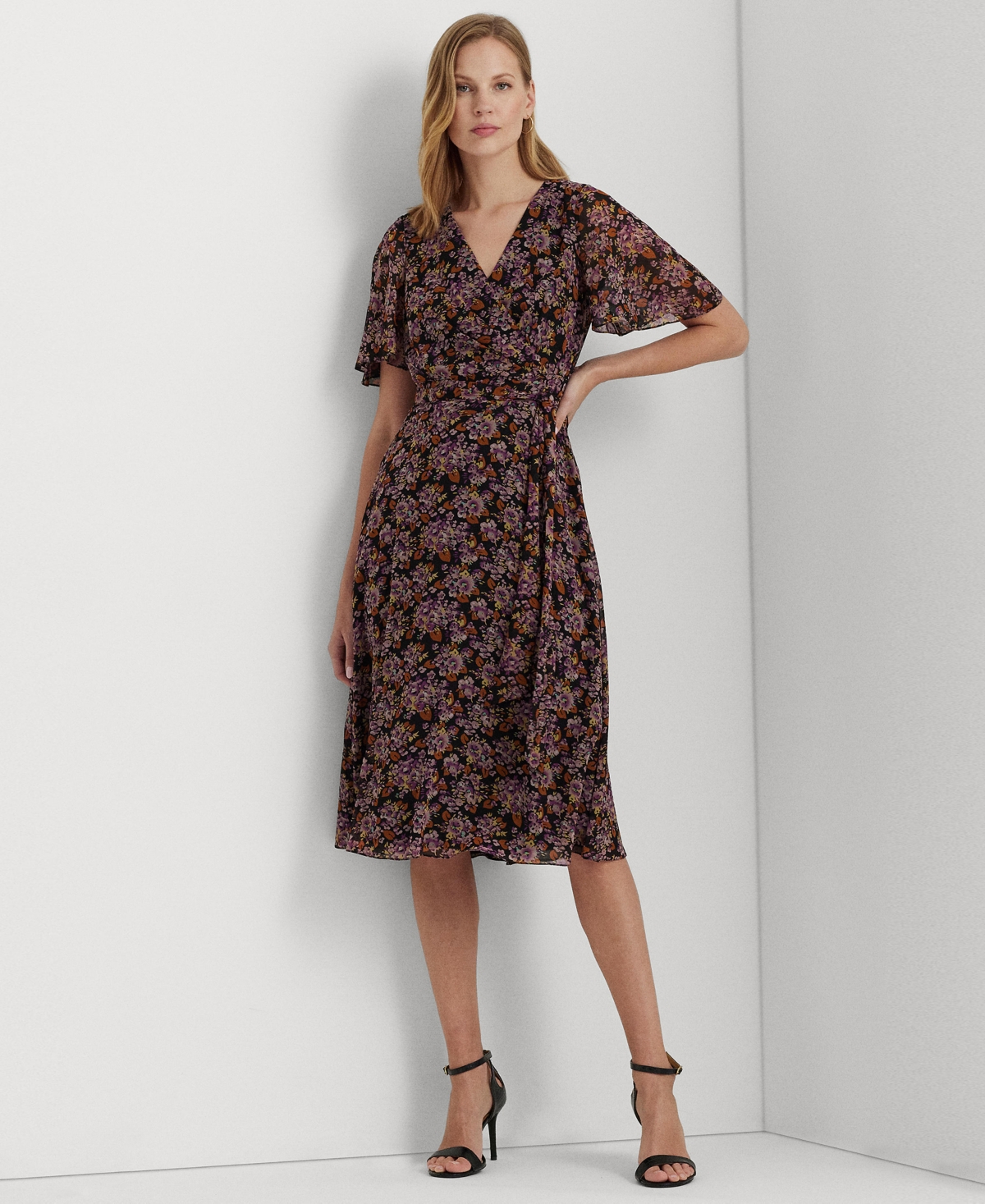 Ralph Lauren 花柄 ベルト ワンピース Floral Belted Crinkle Lauren Ralph Lauren Floral Belted Crinkle Georgette Dress