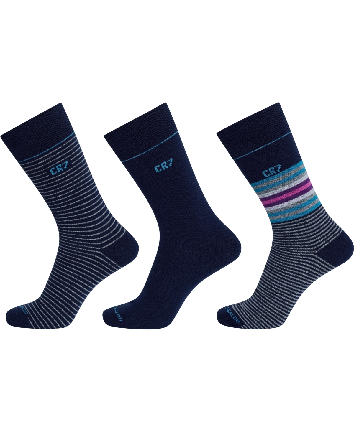Men's Fashion Socks, Pack of 3 - Blue, Pink, Purple, Gray, White