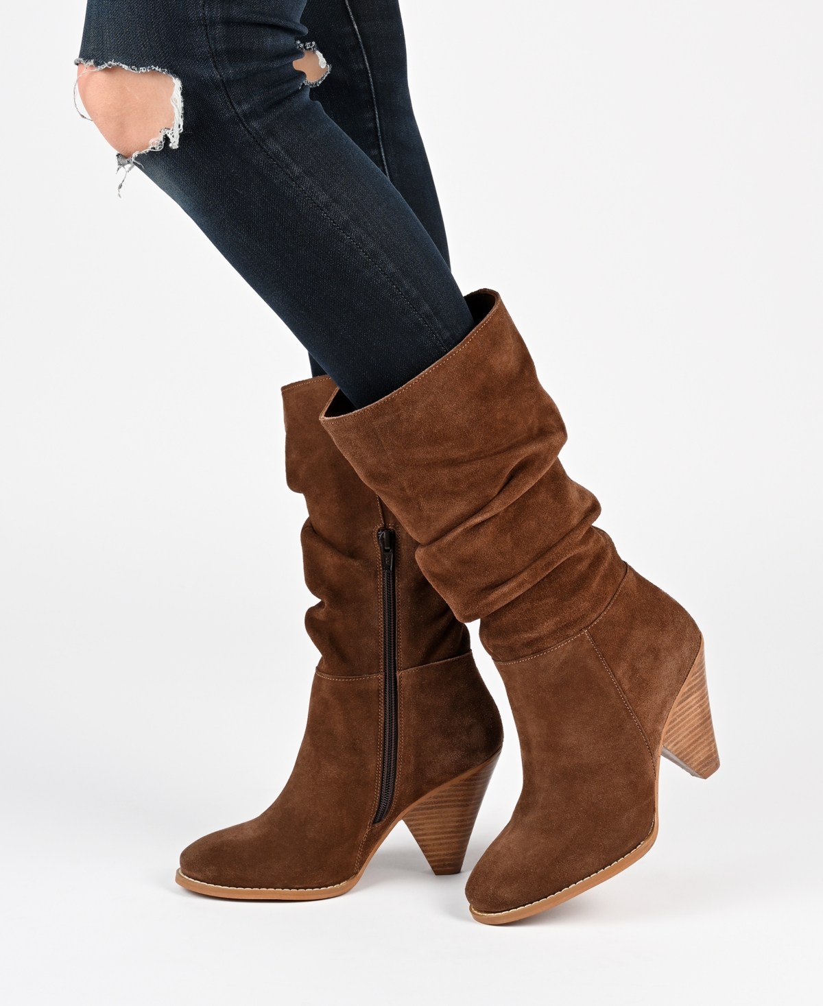 Journee Signature Women's Syrinn Slouch Cone Heel Mid Shaft Dress Boots