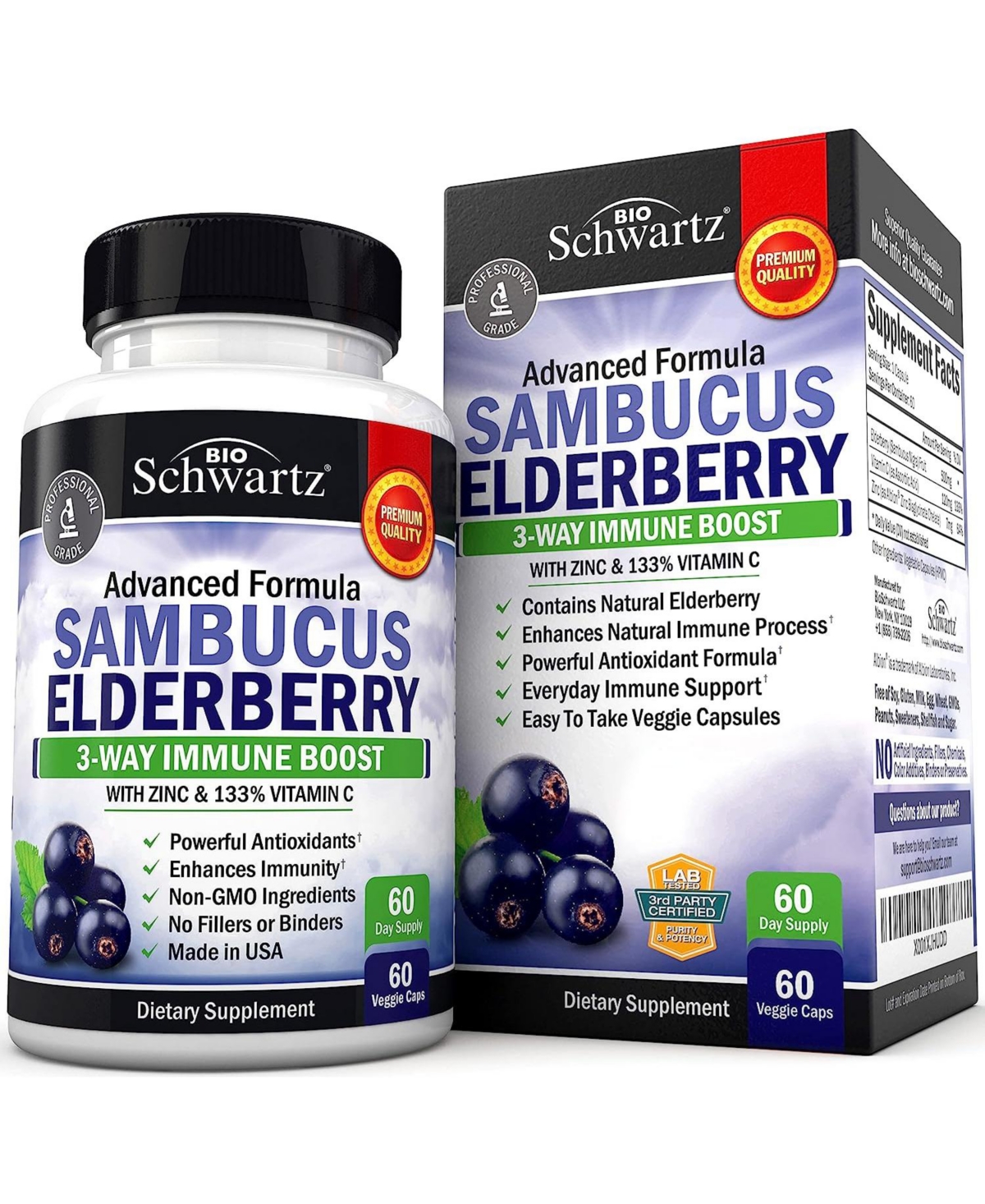 Elderberry with Zinc and Vitamin C for Adults - Immune Support Vitamins for Women and Men Natural Elderberries Black Sambucus Capsules - Immune Defens