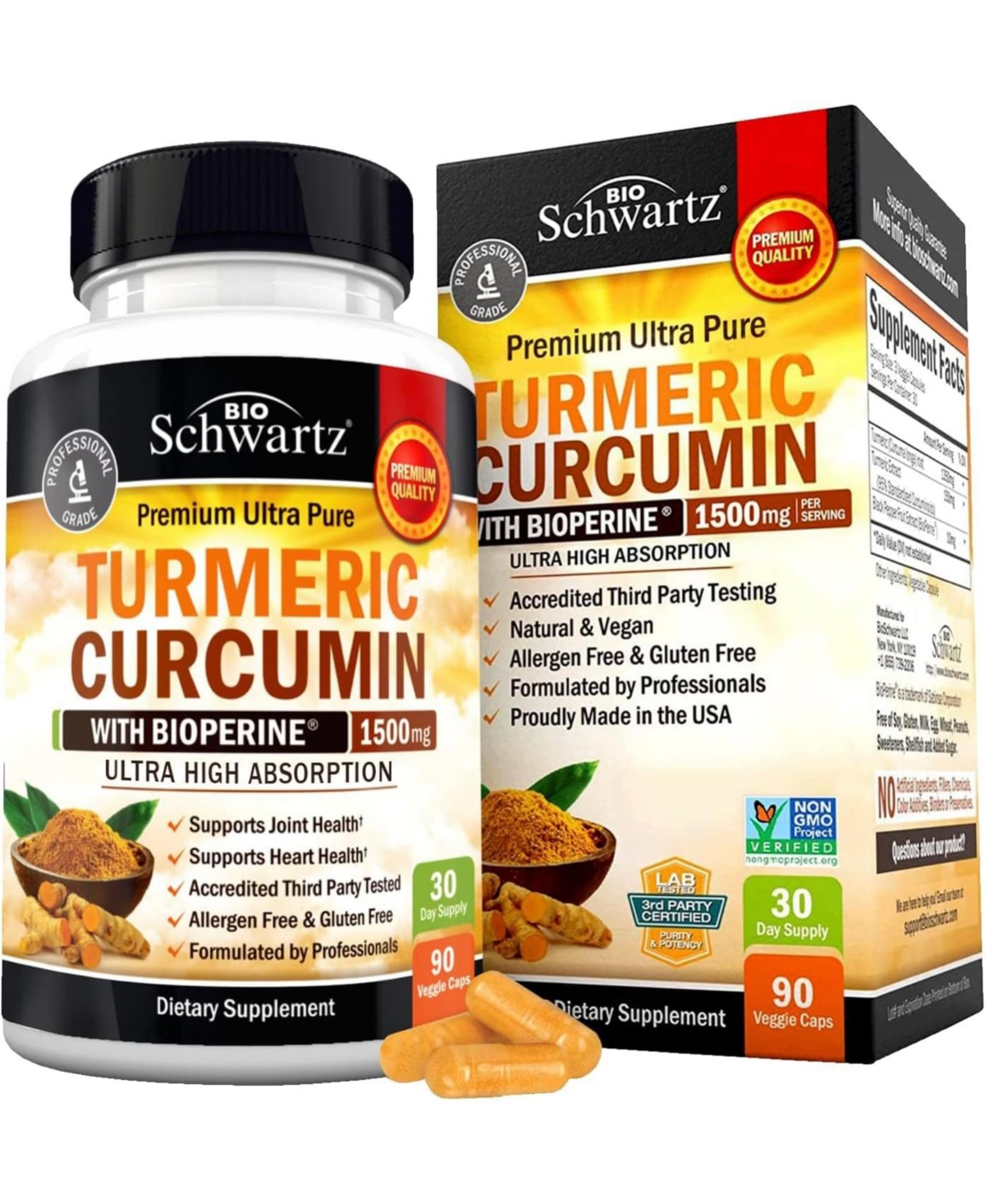 Turmeric Curcumin with BioPerine 1500mg - Natural Joint Support with 95% Standardized Curcuminoids & Black Pepper Extract for Ultra High A