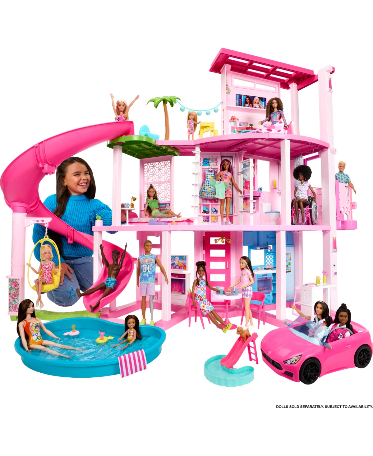 Barbie Kids' Dreamhouse, 75+ Pieces, Pool Party Doll House With 3 Story Slide In Multi-color