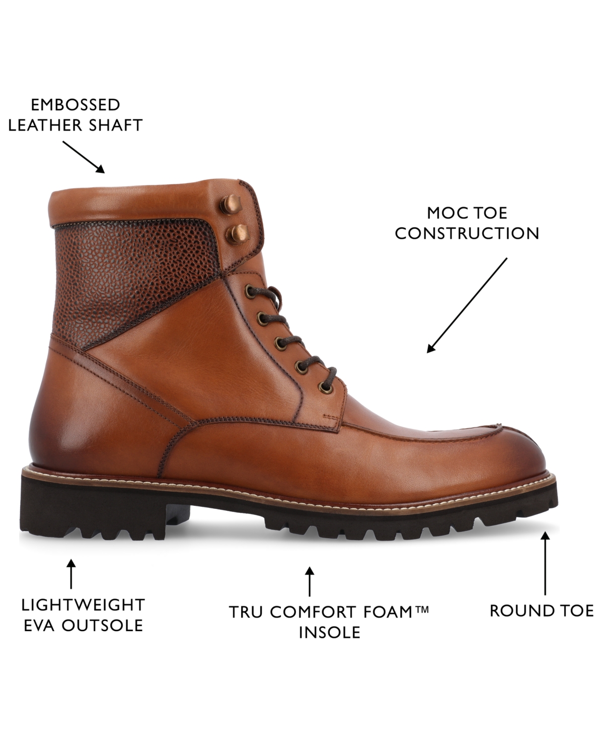 Thomas & Vine Men's Shaffer Tru Comfort Foam Moc Toe Ankle Boots