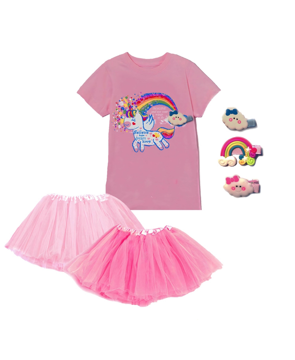 Mi Amore Gigi Toddler, Child Girls Unicorn Accessory Top And Skirt Set In Pink