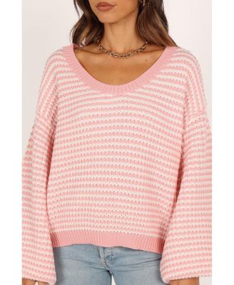 Women's Becca Crewneck Waffle Stitch Stripe Knit Sweater