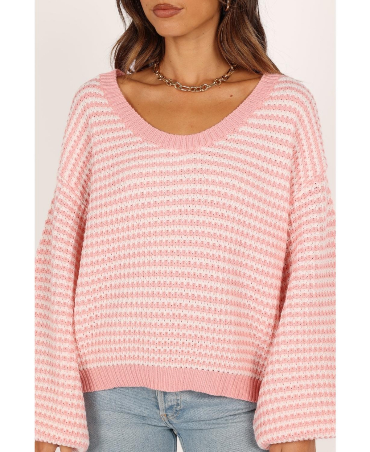 Petal and Pup Women's Becca Crewneck Waffle Stitch Stripe Knit Sweater