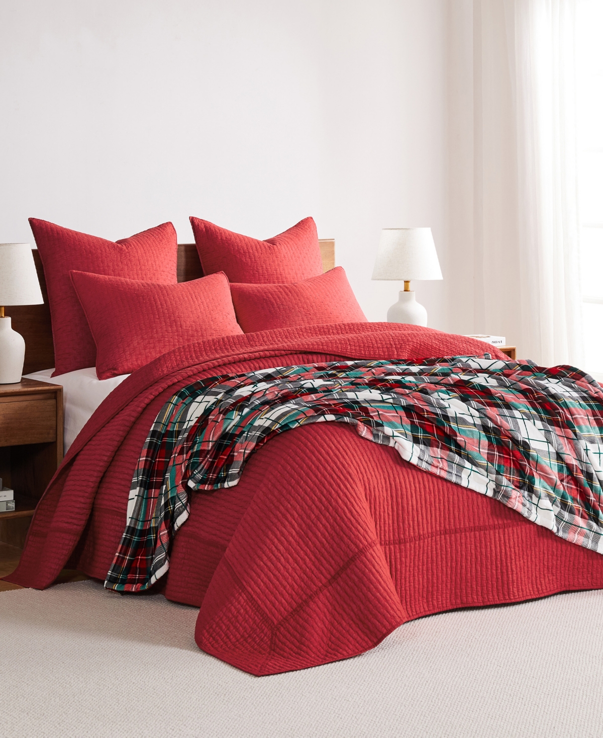 Levtex Spencer Red Plaid Oversized Reversible Throw, 68" X 68" In Multi