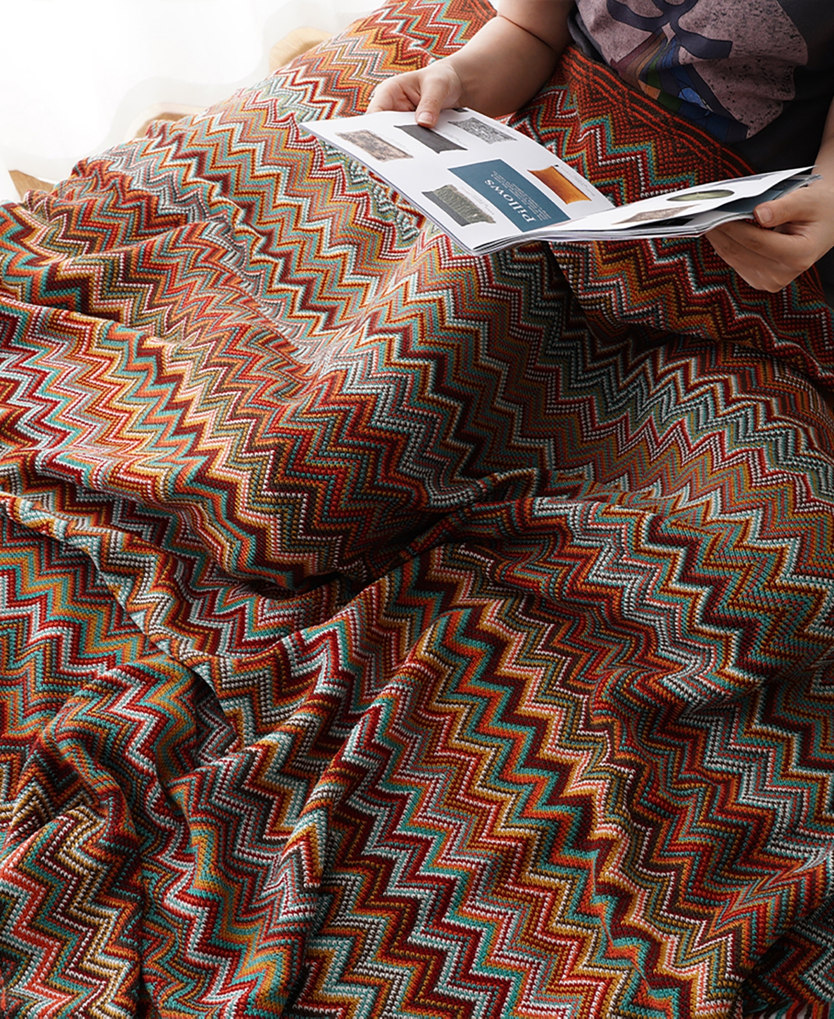 Battilo Lifestyle Colorful Chevron Bohemian Knit Throw, 51