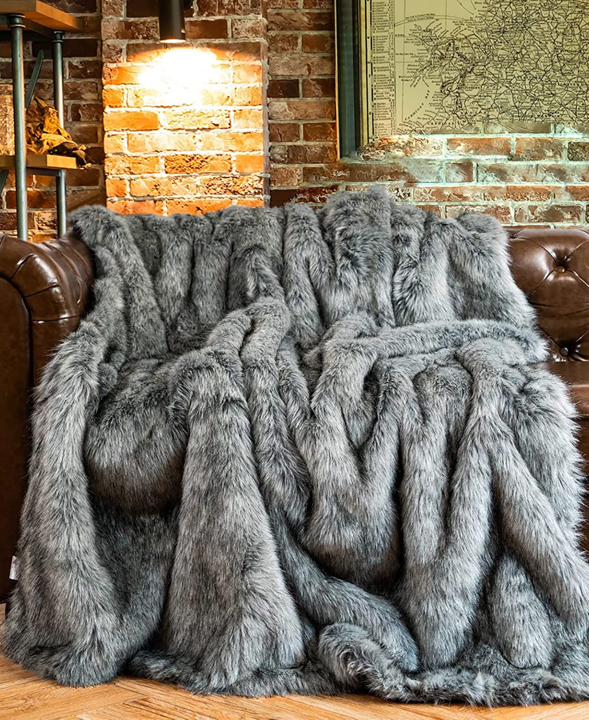 Battilo Luxury Tipped Faux Fur Throw, 50" X 60" In Gray