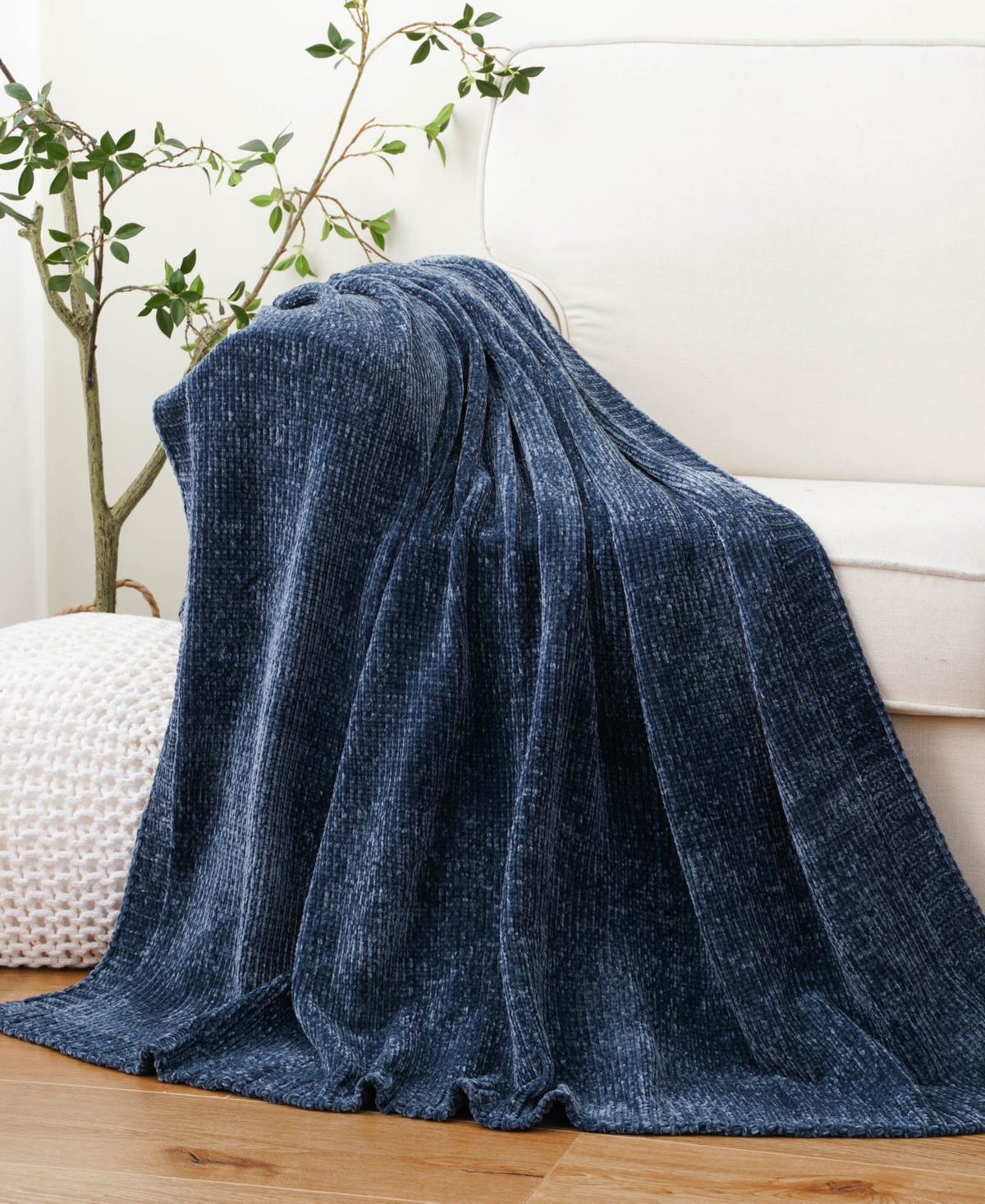 Battilo Lifestyle Solid Woven Micro Chenille Throw, 51" X 67" In Navy