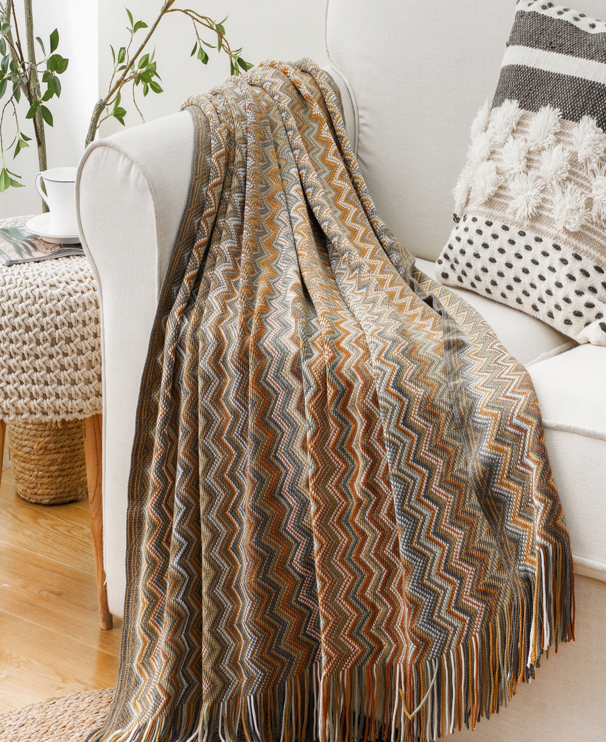 Battilo Lifestyle Colorful Chevron Bohemian Knit Throw, 51" X 80" In Yellow