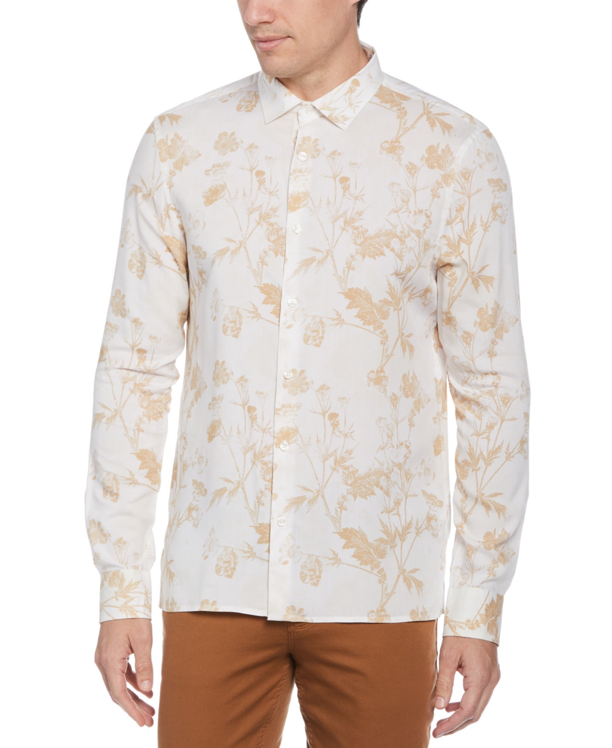 Men's Soft Floral-Print Shirt - Travertine