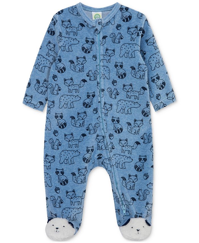 Little Me Baby Boys Woodland Animals Velour Footed Coverall - Macy's