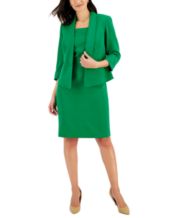KASPER Women 2PC Green White Cotton Lined Notch Collar Skirt Suit Size 6P