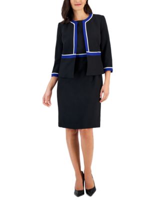 Kasper Womens Contrast Framed Jacket Combo Framed Dress In Black,royal