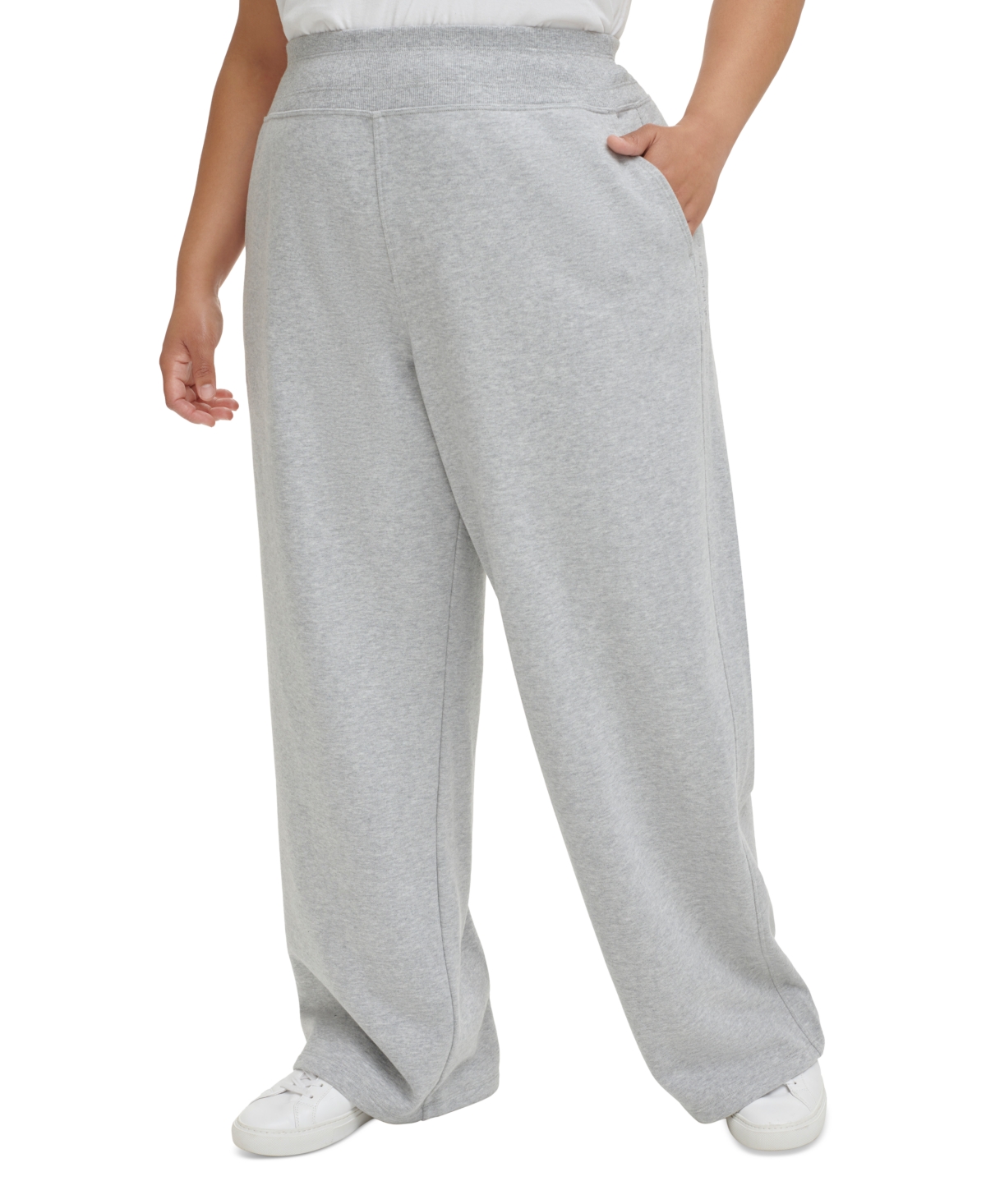 Calvin Klein Performance Plus Size High-waist Wide-leg Pants In Pearl Grey Heather