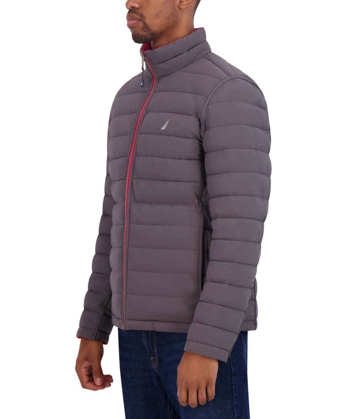 Nautica Men's Reversible Quilted Puffer Jacket - Red/Grey | Smart Closet