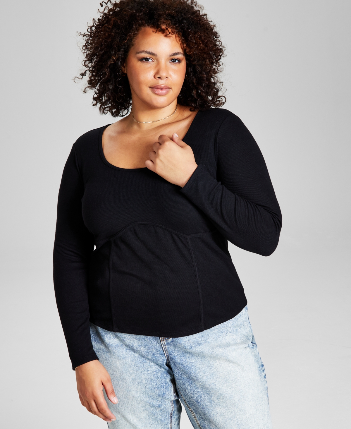And Now This Plus Size Rib-knit Corset Top In Deep Black