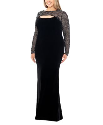 Betsy & Adam Plus Size Beaded Illusion Velvet Gown - Macy's