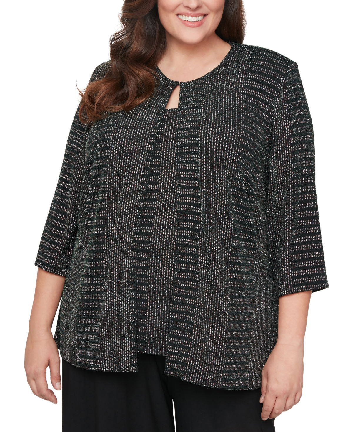 Alex Evenings Plus Size Metallic-knit Tank And Jacket Set In Black