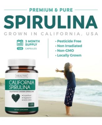 Spirulina Capsules, Green Superfoods for Natural Energy and Metabolic Health, Health's Harmony, 120ct