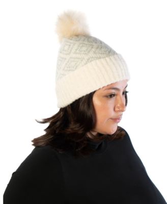 Geo Lurex Print Beanie with Pom