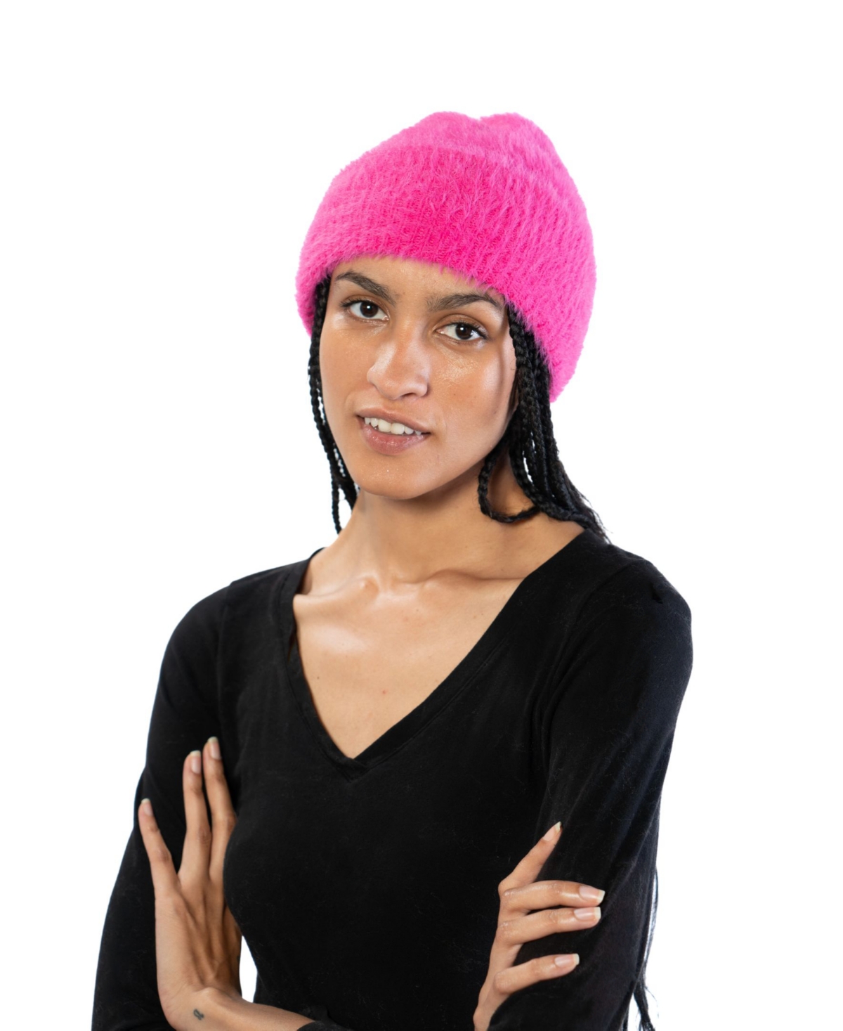 Marcus Adler Eyelash Cuff Beanie In Hot Pink