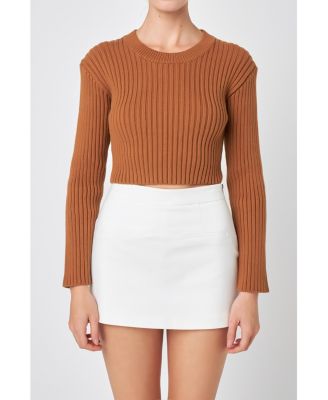 Women's Cropped Ribbed Knit Sweater