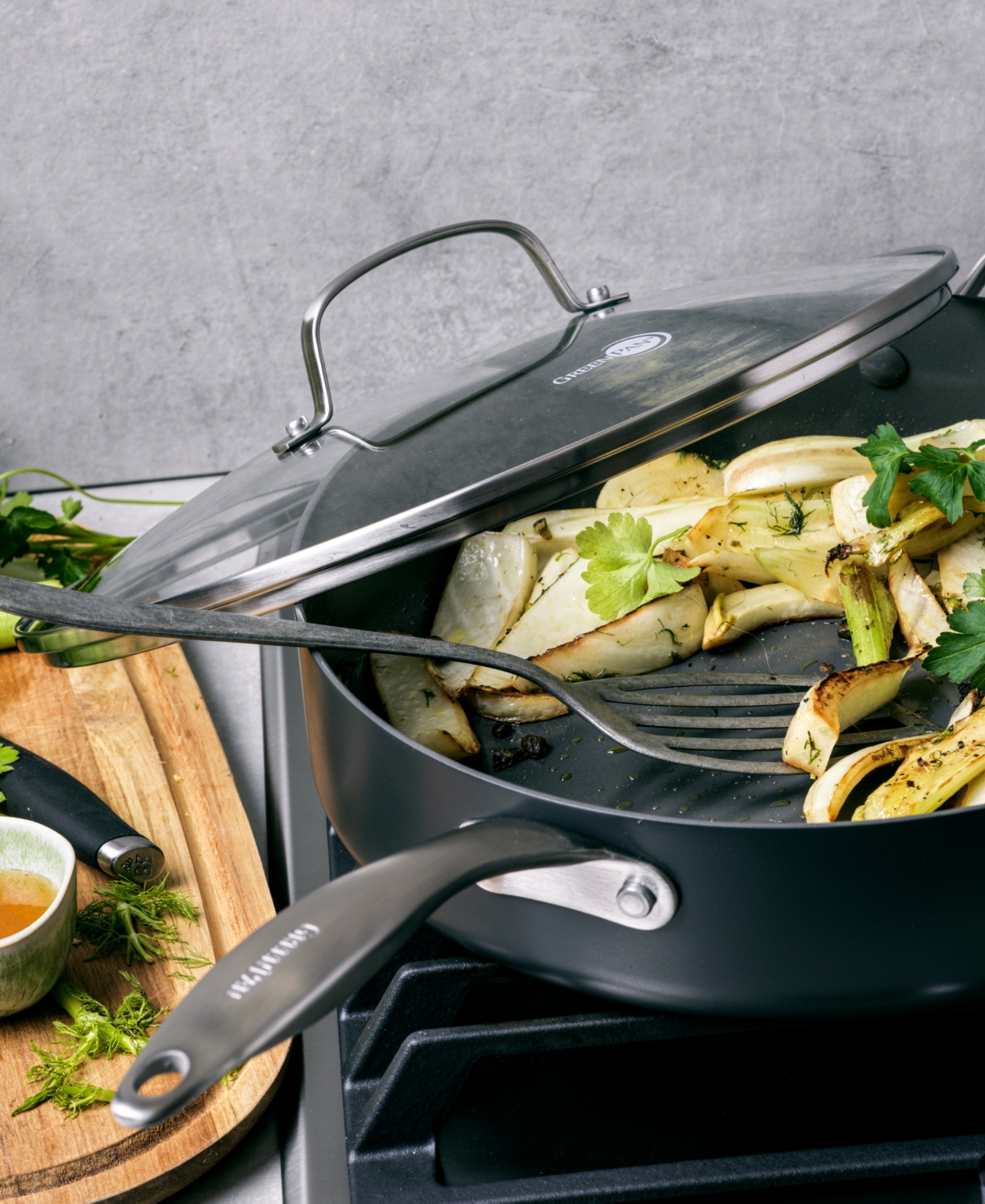 Greenpan Canterbury Healthy Ceramic 5 Quart Nonstick Saute Pan With Lid In Black