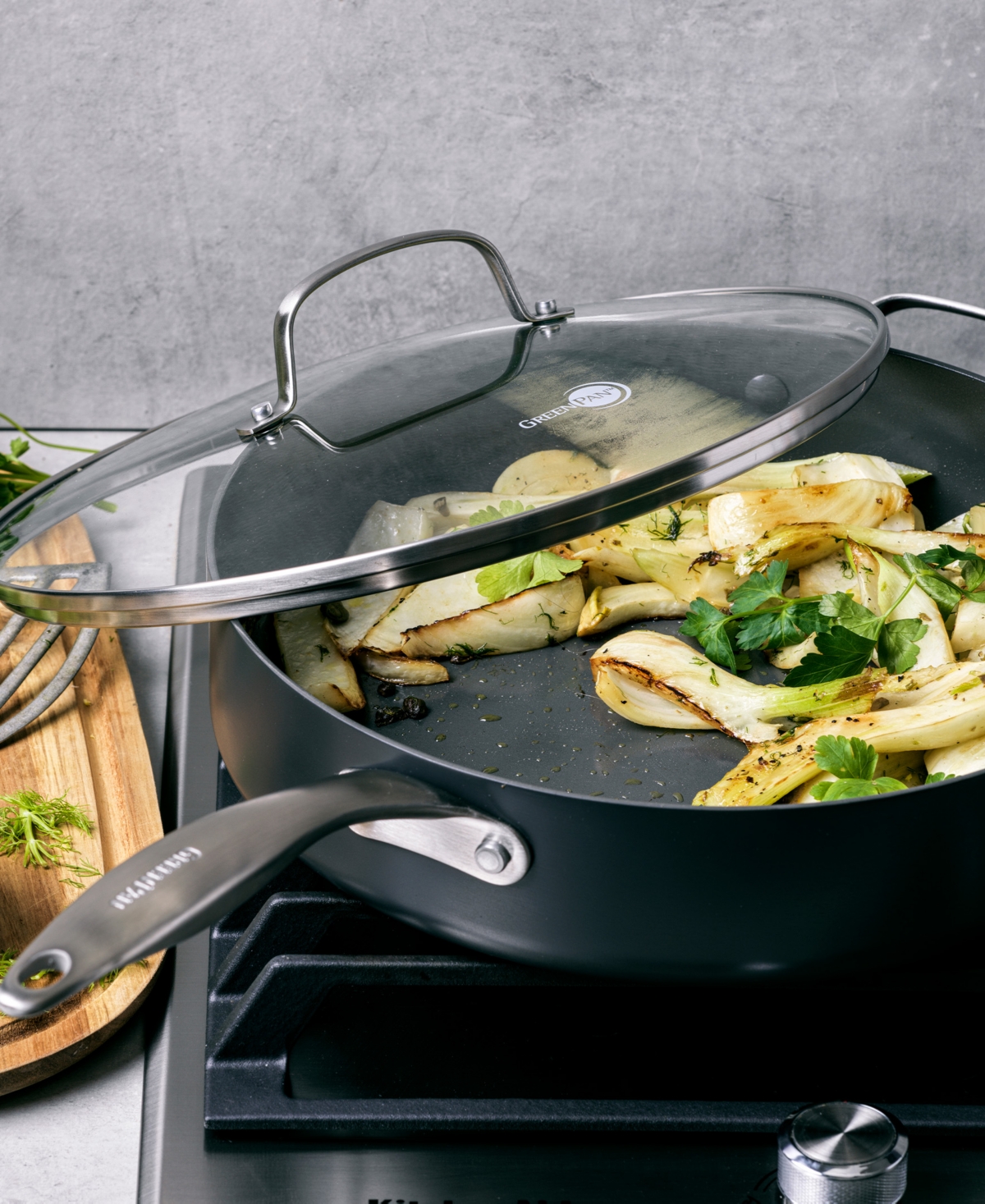 Greenpan Canterbury Healthy Ceramic 5 Quart Nonstick Saute Pan With Lid In Black