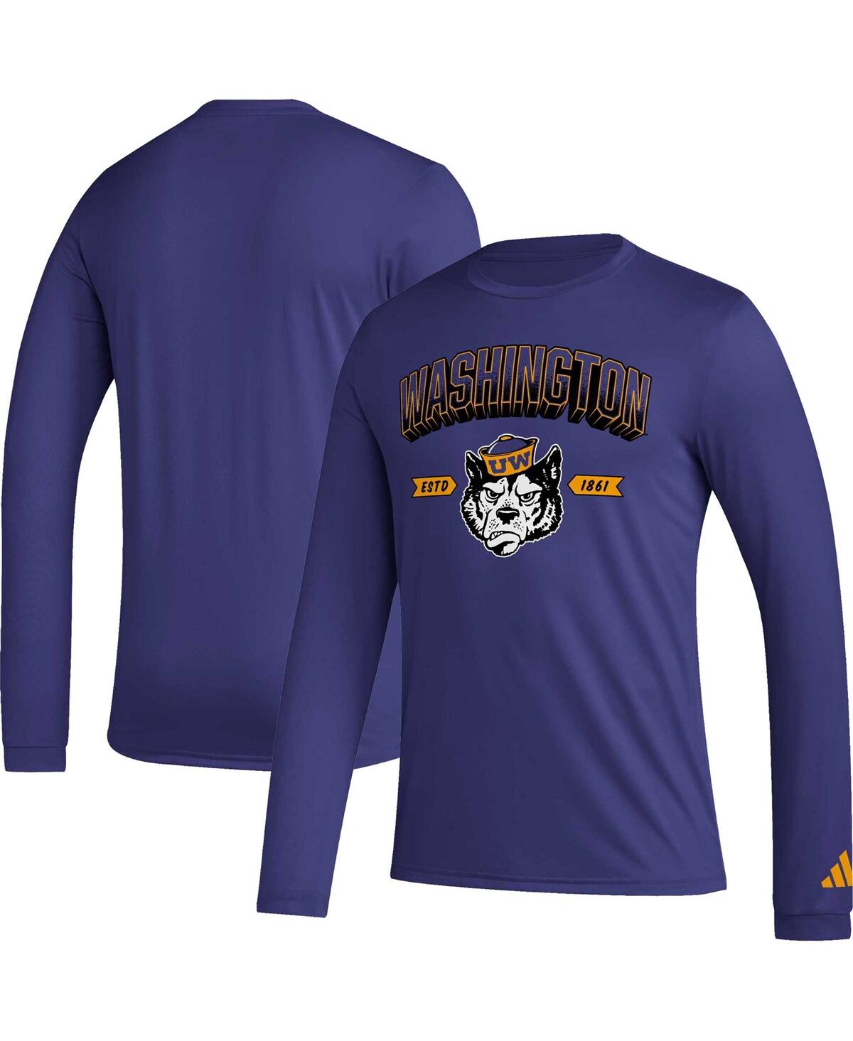 Men's adidasWashington Huskies Mighty Mascot Pregame Long Sleeve T-shirt - Purple