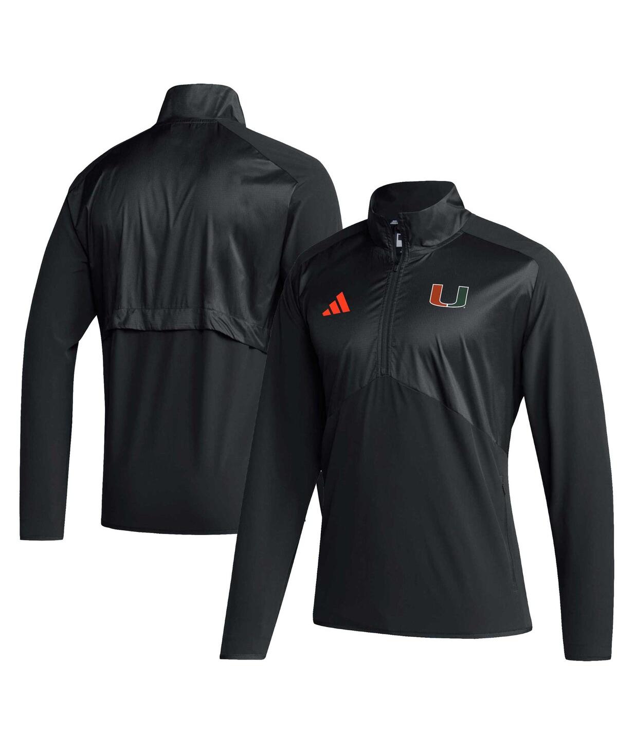 Adidas Originals Men's Adidas Black Miami Hurricanes Sideline Aeroready Raglan Sleeve Quarter-zip Jacket