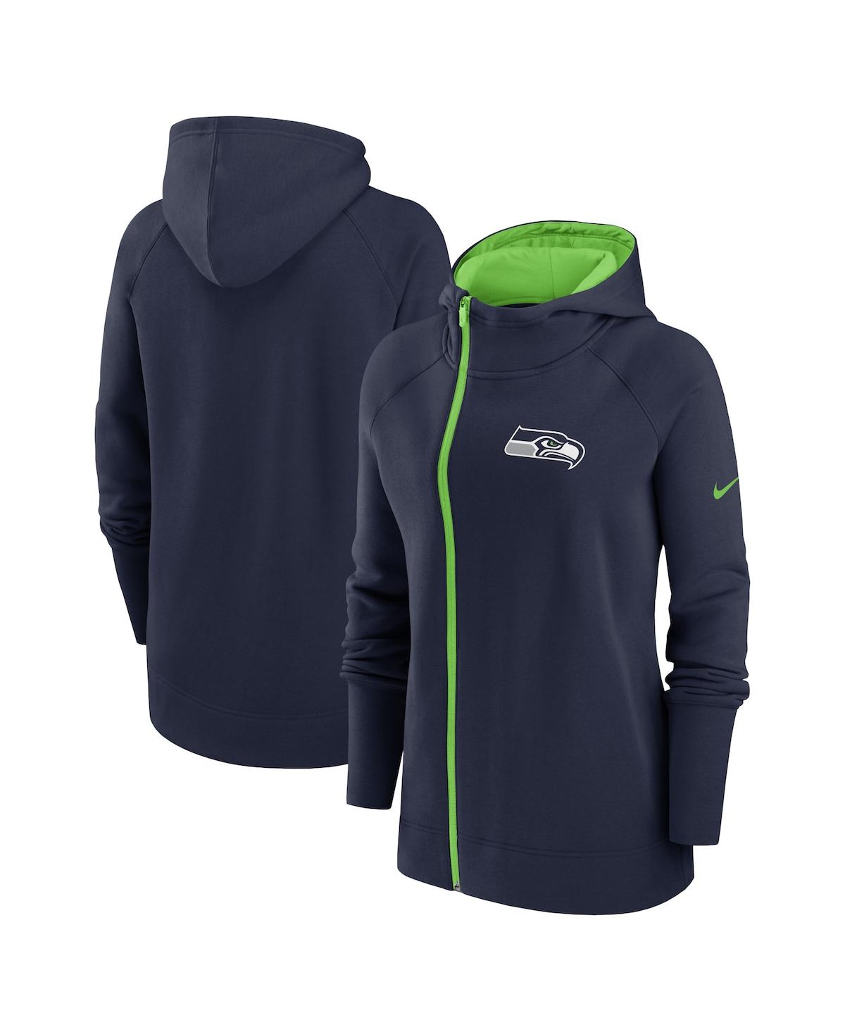 Nike Women's  College Navy Seattle Seahawks Asymmetrical Raglan Full-zip Hoodie In Navy