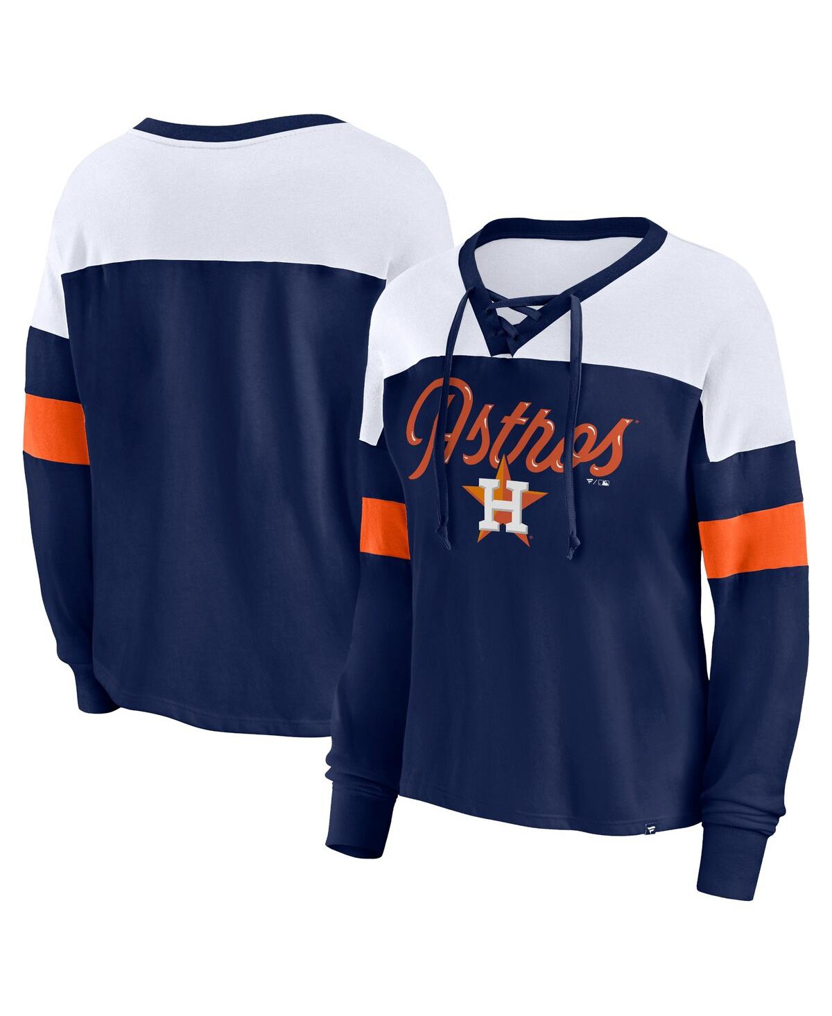 Fanatics Women's Branded Navy, White Houston Astros Even Match Lace-up Long  Sleeve V-neck T-shirt In Navy,white