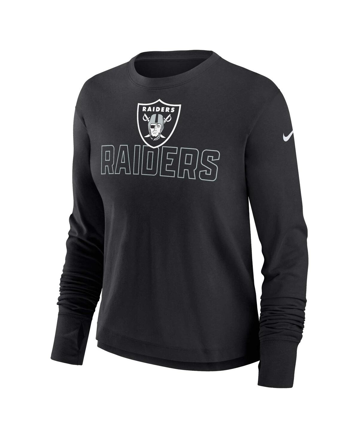 Shop Nike Women's  Black Las Vegas Raiders High Hip Performance Long Sleeve T-shirt