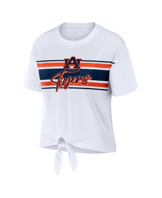 Women's White Auburn Tigers Striped Front Knot Cropped T-shirt