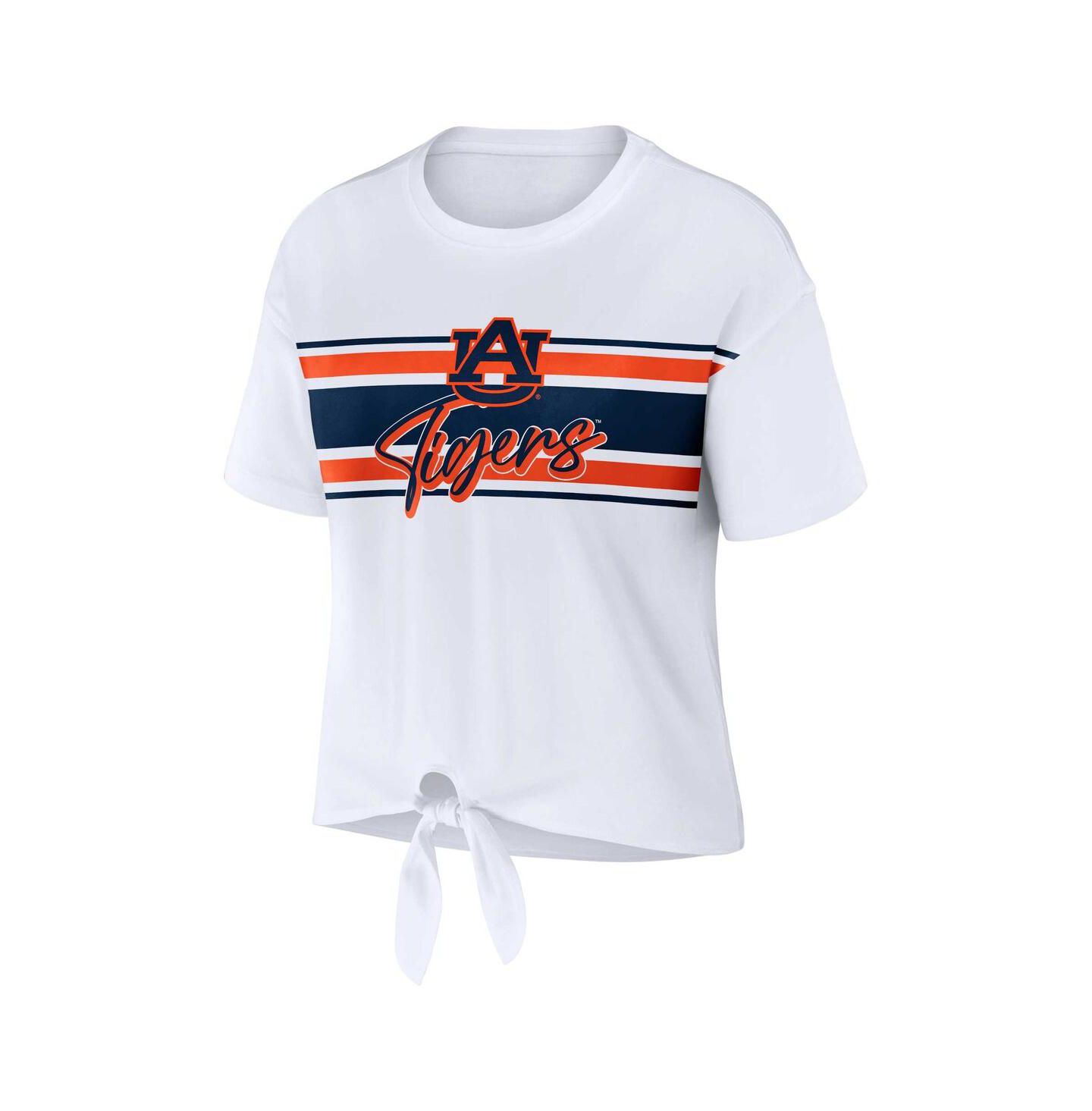 Женская футболка WEAR by Erin Andrews White Auburn Tigers Striped Front Knot Cropped — фото 2
