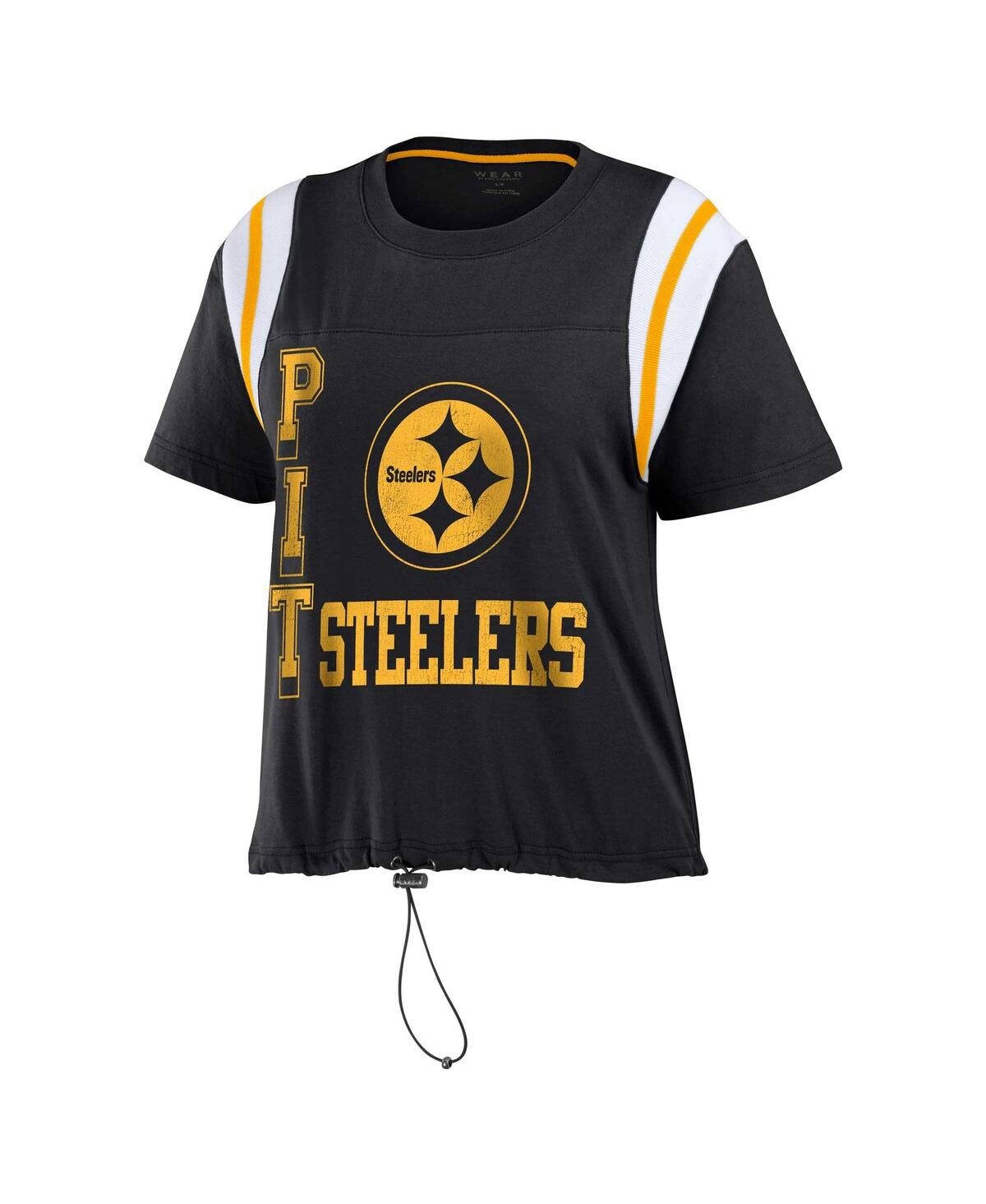 Wear By Erin Andrews Black/gold Pittsburgh Steelers Color Block Modest Crop Long Sleeve T-shirt In Black