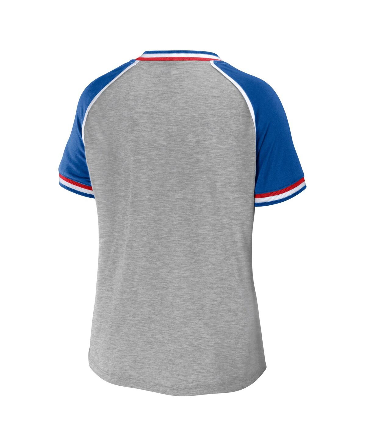Wear By Erin Andrews Women's  Heather Gray Buffalo Bills Plus Size Throwback Raglan V-neck T-shirt In Heather Gray
