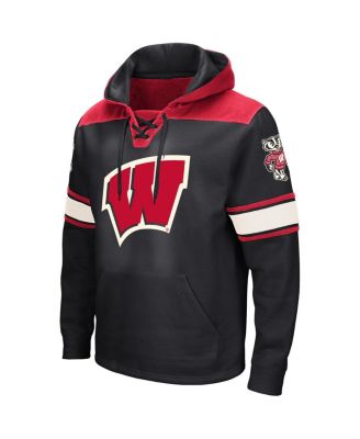 Men's Black Wisconsin Badgers Big and Tall Hockey Lace-Up Pullover Hoodie