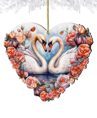 Holiday Wooden Ornaments Swans Love Home Decor G. DeBrekht