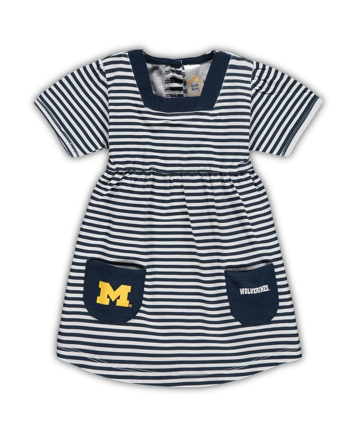Little King Apparel Girls Toddler Navy Michigan Wolverines Striped Dress With Pockets In Navy
